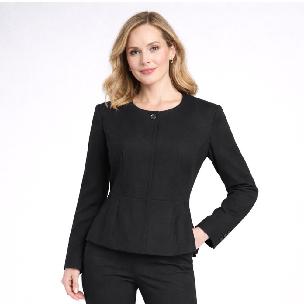 Ann Taylor LOFT Black Peplum Blazer Jacket Button Front  6 Work Office‎ 98-37